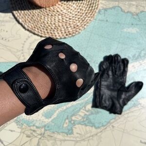 Jasmine Silk Black Leather Knuckle-less Motorcycle Gloves